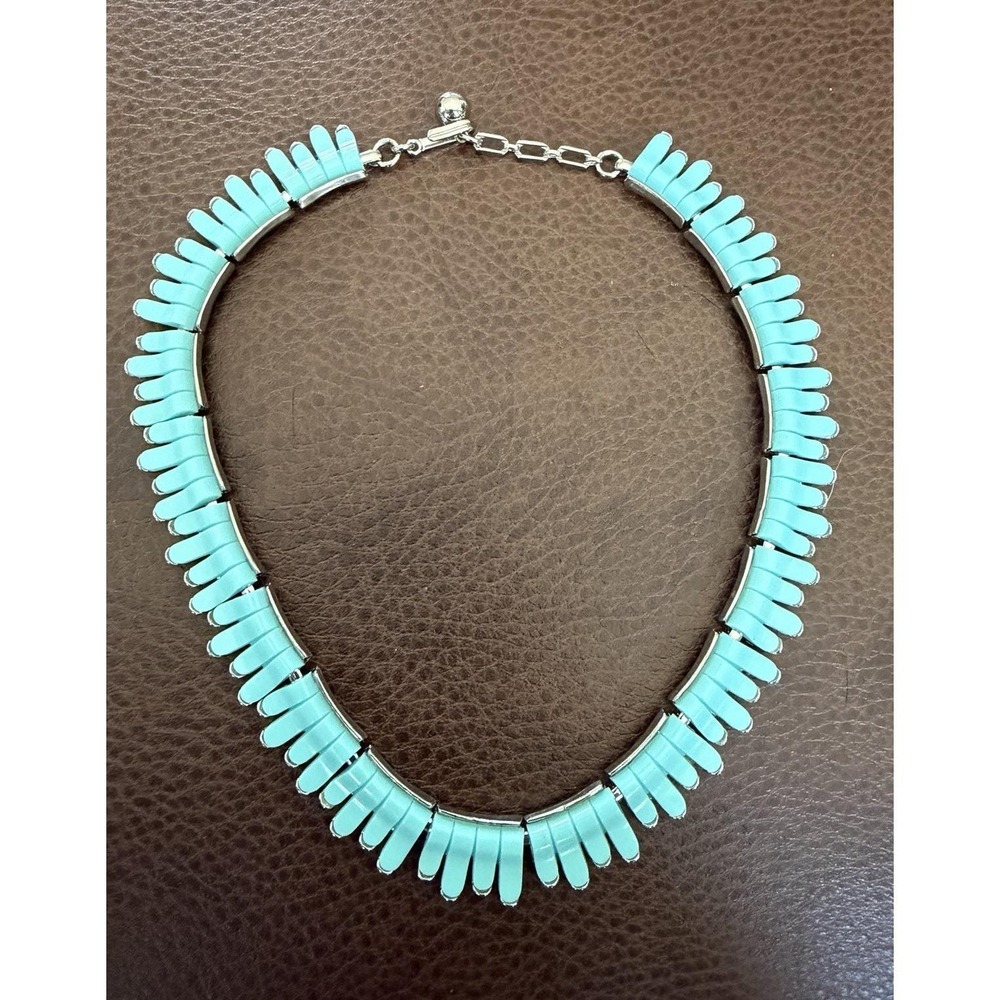Trifari Signed Turquoise & Silver Tone Vintage Crown Statement Necklace Choker